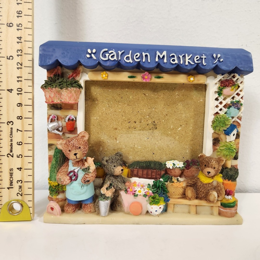 Vintage Garden Market Teddy Bears Resin Picture Frame Floral Cottagecore Flowers - Picture 7 of 9